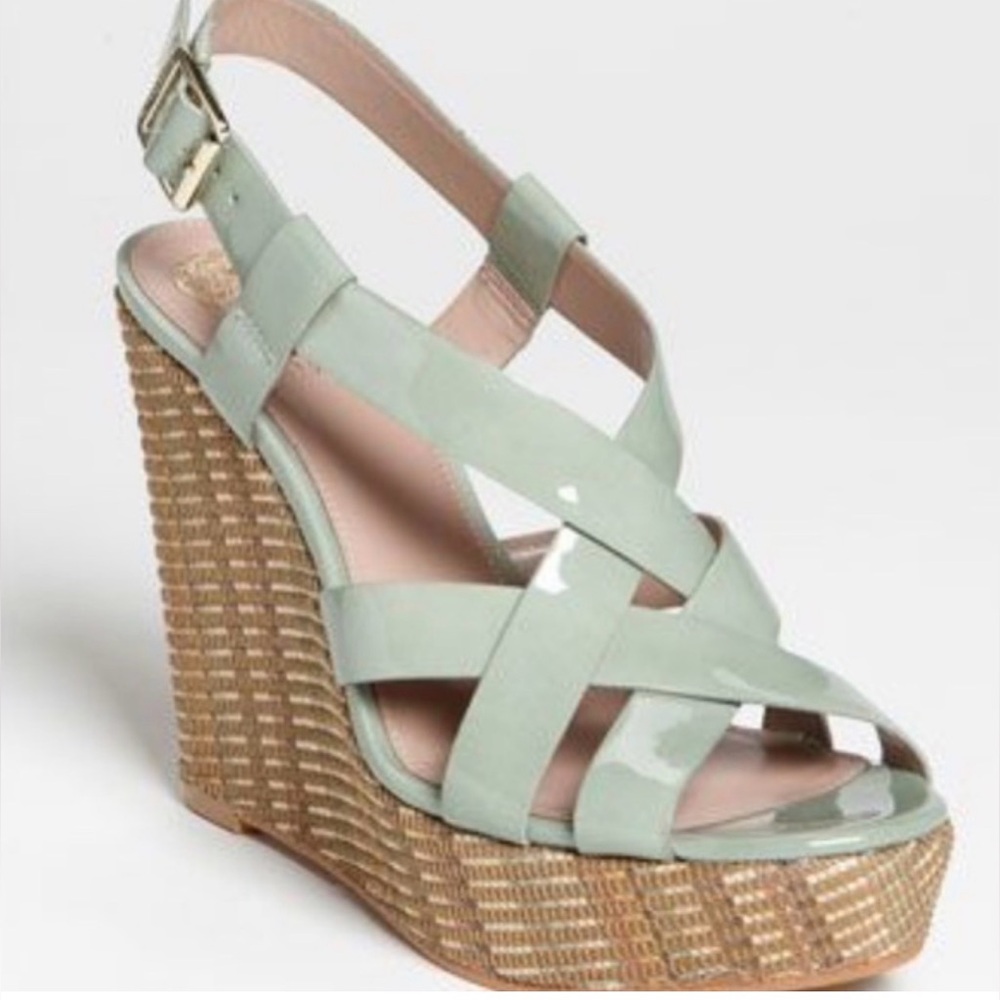 Vince Camuto Mint Green Patent Crisscross Wedge Sandals. Size 7 1/2